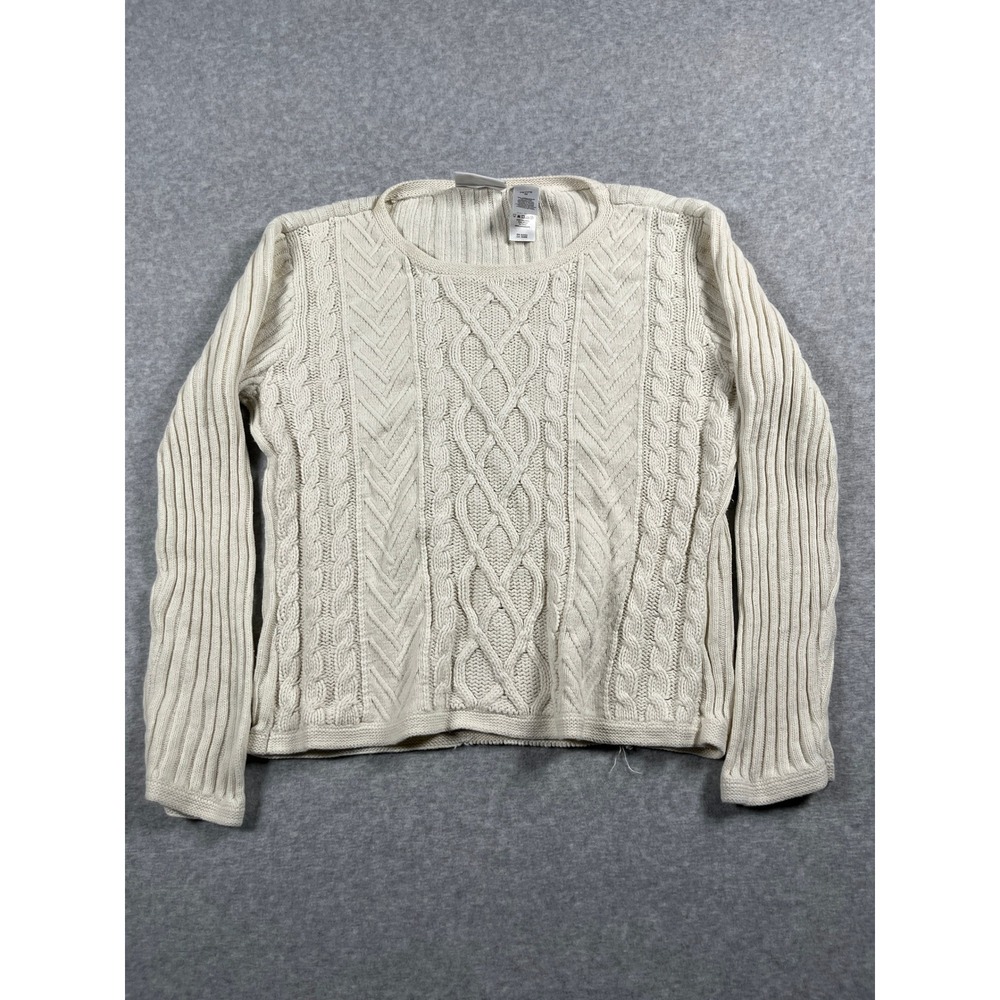 VTG Liz Claiborne Cable Knit Sweater Women PM Ivory Fisherman Preppy 90s Capsule